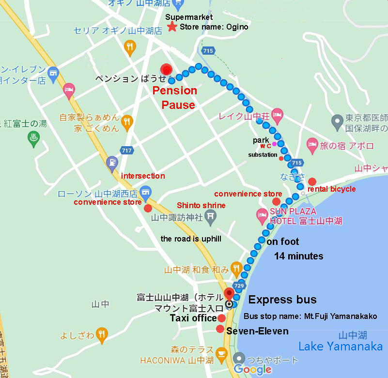 Carte de l'itinéraire à pied vers la Pension Pause